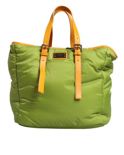 Dolce & Gabbana Green Nylon Padded Logo Plaque Tote Crossbody Bag