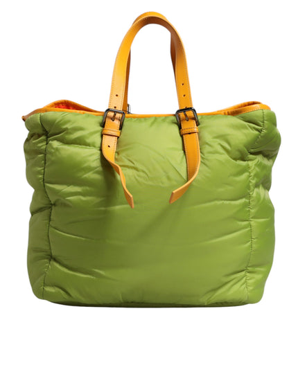 Dolce & Gabbana Green Nylon Padded Logo Plaque Tote Crossbody Bag