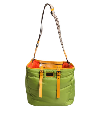 Dolce & Gabbana Green Nylon Padded Logo Plaque Tote Crossbody Bag