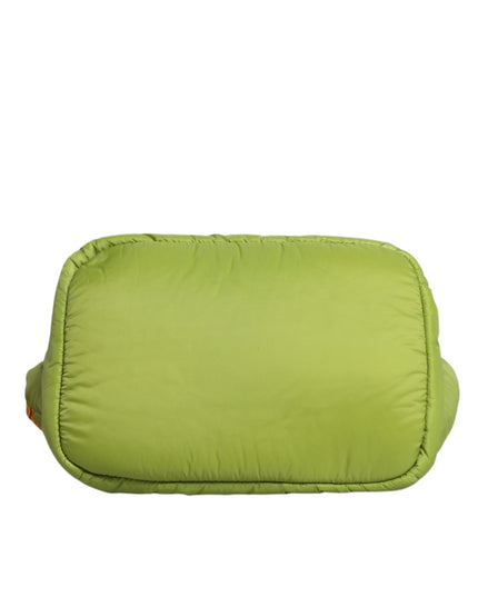 Dolce & Gabbana Green Nylon Padded Logo Plaque Tote Crossbody Bag