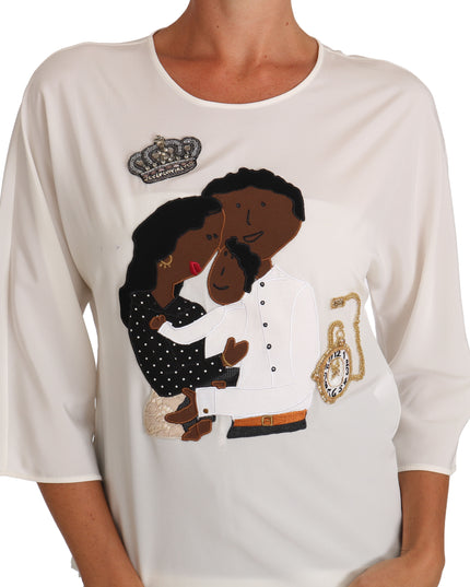 Dolce & Gabbana White Silk #dgfamily Crystal T-shirt
