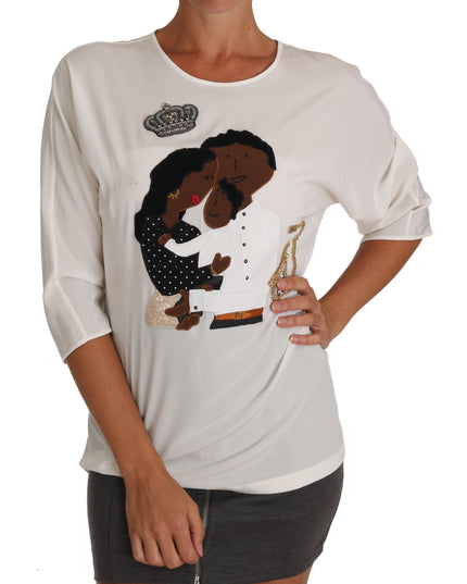 Dolce & Gabbana White Silk #dgfamily Crystal T-shirt