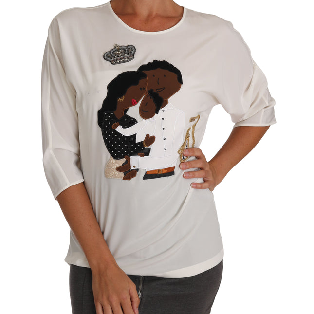 Dolce & Gabbana White Silk #dgfamily Crystal T-shirt