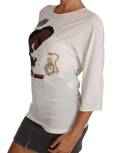 Dolce & Gabbana White Silk #dgfamily Crystal T-shirt