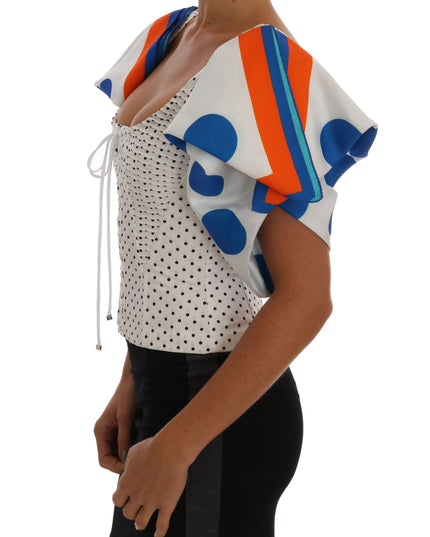 Dolce & Gabbana White Polka Silk Corset Bustier Top