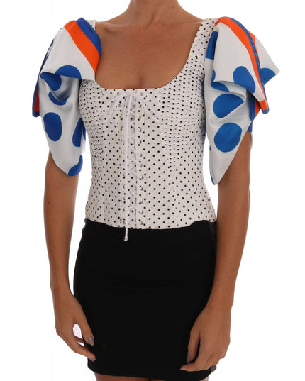 Dolce & Gabbana White Polka Silk Corset Bustier Top