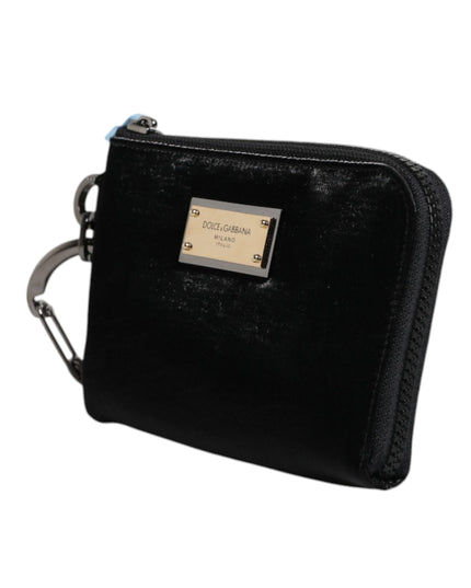 Dolce & Gabbana Black Nylon Logo Plaque Keyring Pouch Clutch Bag