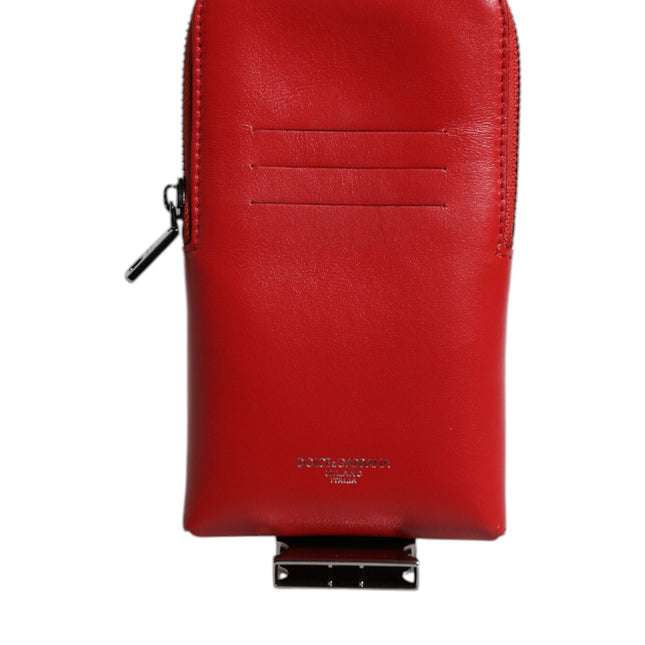 Dolce & Gabbana Red Leather Logo Zip Around Card Holder Wide Strap Wallet (Copy)