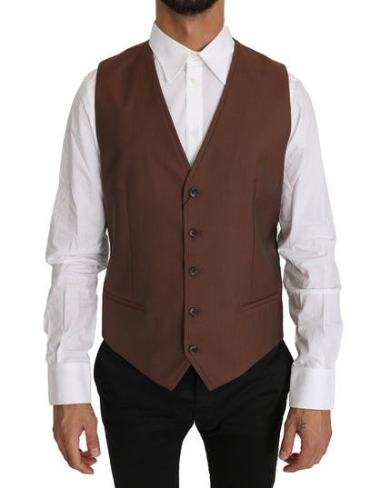 Dolce & Gabbana Brown Wool Silk Waistcoat Vest