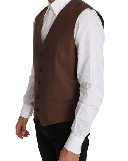 Dolce & Gabbana Brown Wool Silk Waistcoat Vest