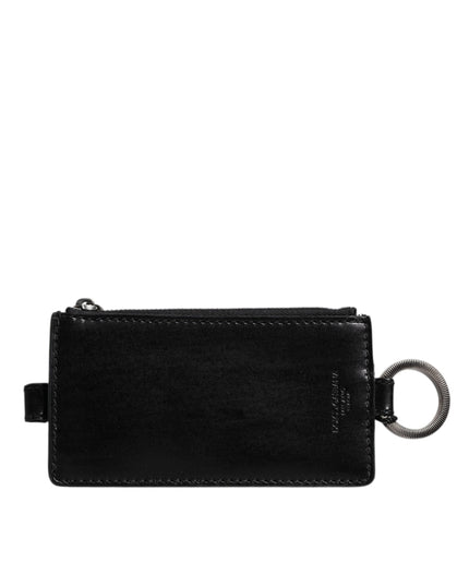 Dolce & Gabbana Black Horse Leather Lanyard Logo Card Holder Wallet