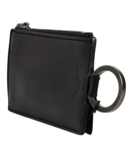 Dolce & Gabbana Black Horse Leather Lanyard Logo Card Holder Wallet