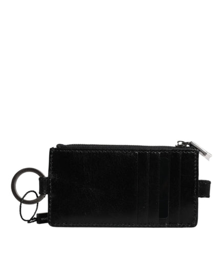 Dolce & Gabbana Black Horse Leather Lanyard Logo Card Holder Wallet