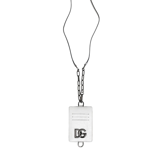 Dolce & Gabbana White Calf Leather Lanyard Logo Card Holder Wallet