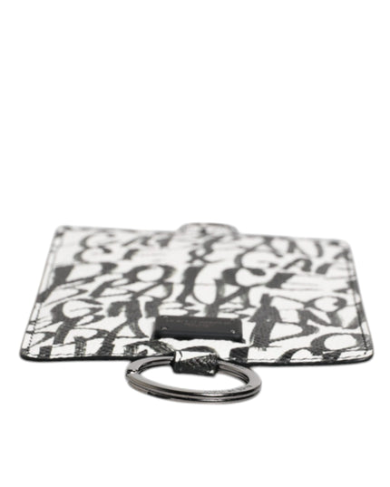 Dolce & Gabbana White Leather Lanyard Logo Print Card Holder Wallet