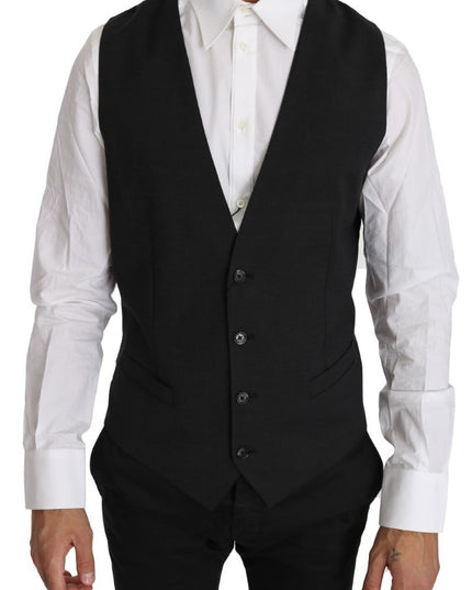 Dolce & Gabbana Gray Solid 100% Wool Waistcoat Vest