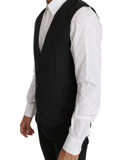 Dolce & Gabbana Gray Solid 100% Wool Waistcoat Vest
