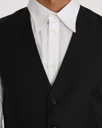 Dolce & Gabbana Black Solid Wool Silk Waistcoat Vest