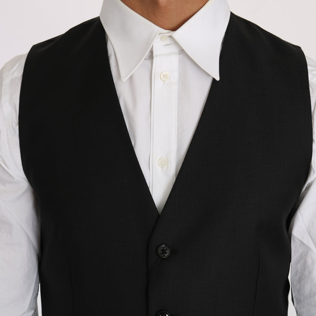 Dolce & Gabbana Black Solid Wool Silk Waistcoat Vest
