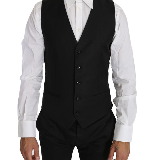 Dolce & Gabbana Black Solid Wool Silk Waistcoat Vest