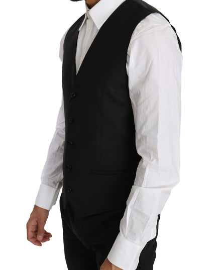 Dolce & Gabbana Black Solid Wool Silk Waistcoat Vest