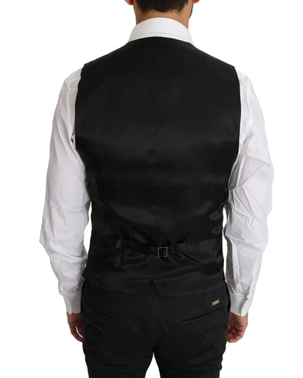 Dolce & Gabbana Black Solid Wool Silk Waistcoat Vest
