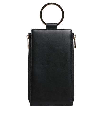 Dolce & Gabbana Black Leather Logo Plaque Neck Strap Card Coin Wallet