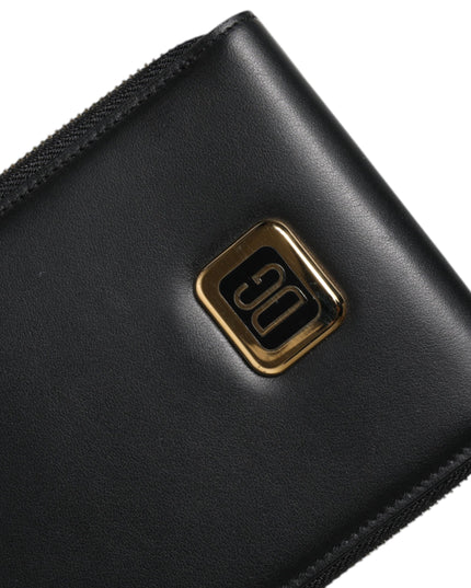 Dolce & Gabbana Black Leather Logo Plaque Neck Strap Card Coin Wallet