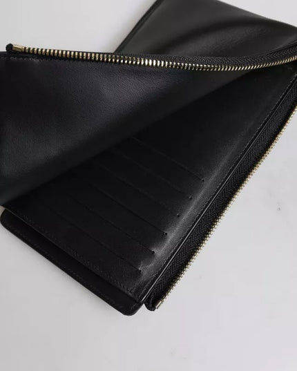 Dolce & Gabbana Black Leather Logo Plaque Neck Strap Card Coin Wallet