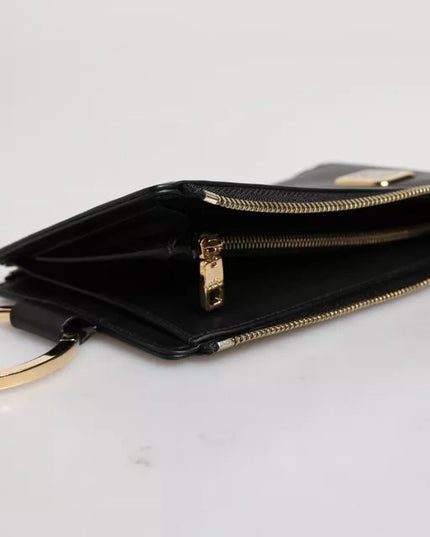 Dolce & Gabbana Black Leather Logo Plaque Neck Strap Card Coin Wallet