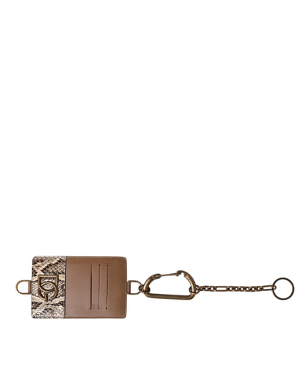 Dolce & Gabbana Brown Exotic Leather Card Holder DG Logo Plaque Wallet