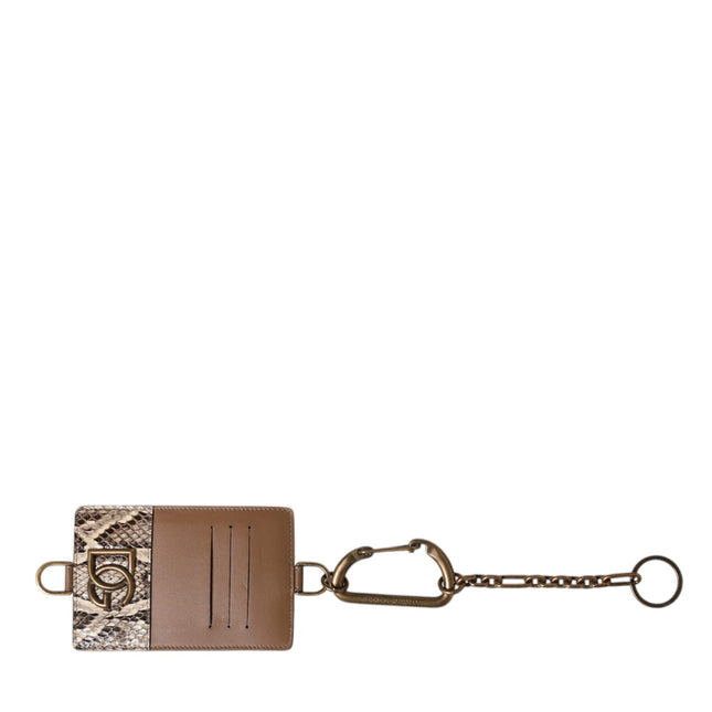 Dolce & Gabbana Brown Exotic Leather Card Holder DG Logo Plaque Wallet
