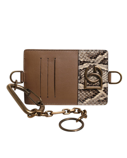 Dolce & Gabbana Brown Exotic Leather Card Holder DG Logo Plaque Wallet