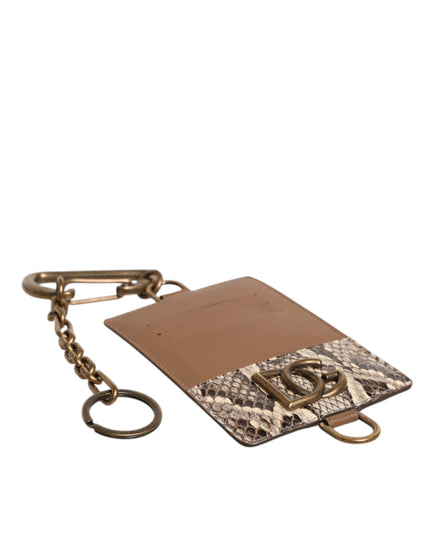 Dolce & Gabbana Brown Exotic Leather Card Holder DG Logo Plaque Wallet