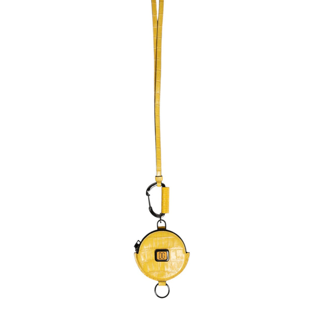Dolce & Gabbana Yellow Round Leather DG Logo Coin Purse Lanyard Wallet