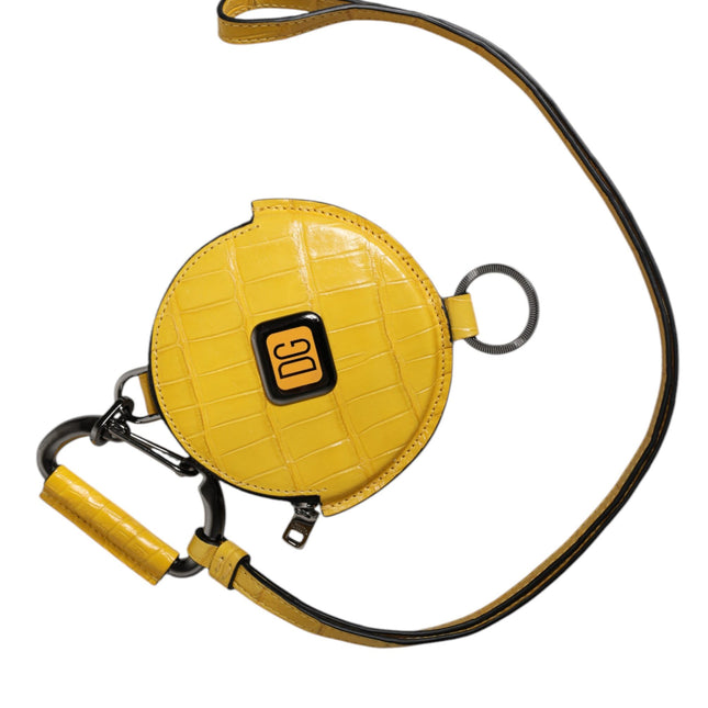 Dolce & Gabbana Yellow Round Leather DG Logo Coin Purse Lanyard Wallet