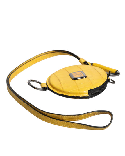 Dolce & Gabbana Yellow Round Leather DG Logo Coin Purse Lanyard Wallet