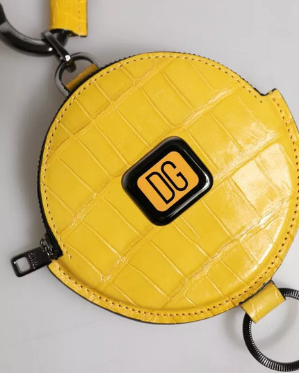 Dolce & Gabbana Yellow Round Leather DG Logo Coin Purse Lanyard Wallet