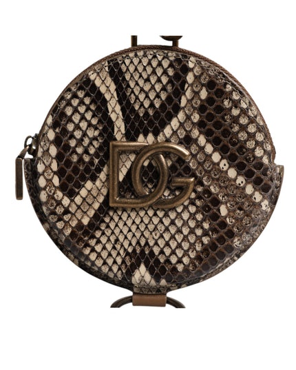 Dolce & Gabbana Brown Round Leather DG Logo Coin Purse Lanyard Wallet