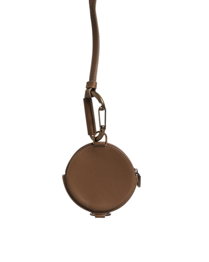 Dolce & Gabbana Brown Round Leather DG Logo Coin Purse Lanyard Wallet