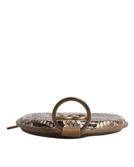 Dolce & Gabbana Brown Round Leather DG Logo Coin Purse Lanyard Wallet