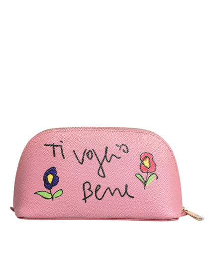 Dolce & Gabbana Pink Leather DG Logo Zip Around Hand Purse Pouch Wallet