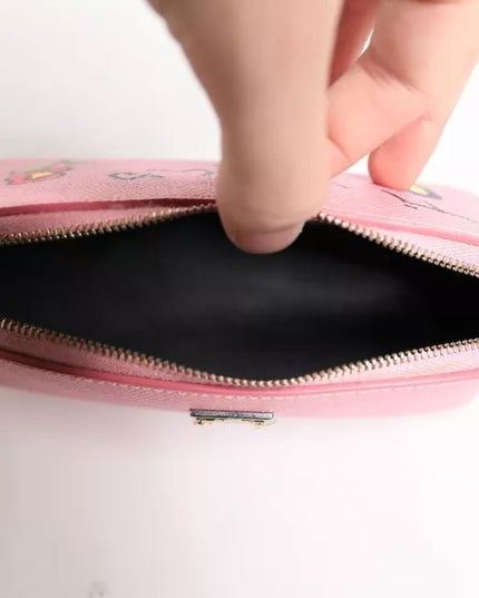 Dolce & Gabbana Pink Leather DG Logo Zip Around Hand Purse Pouch Wallet