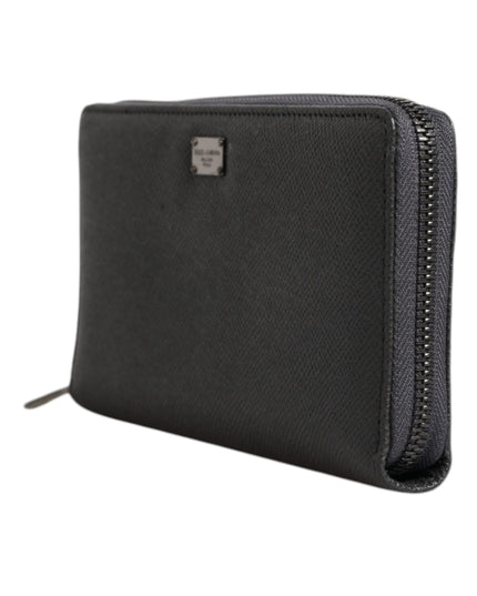 Dolce & Gabbana Dark Gray Leather DG Logo Zip Around Continental Wallet