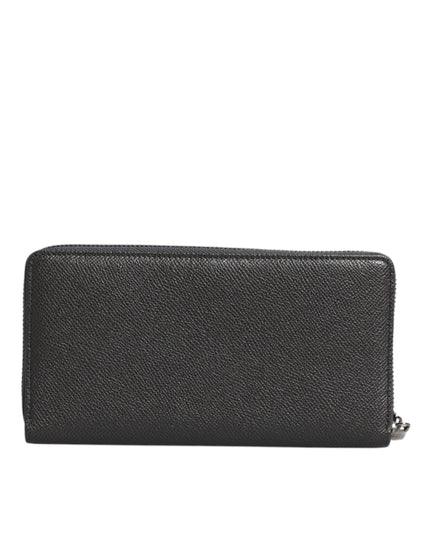 Dolce & Gabbana Dark Gray Leather DG Logo Zip Around Continental Wallet
