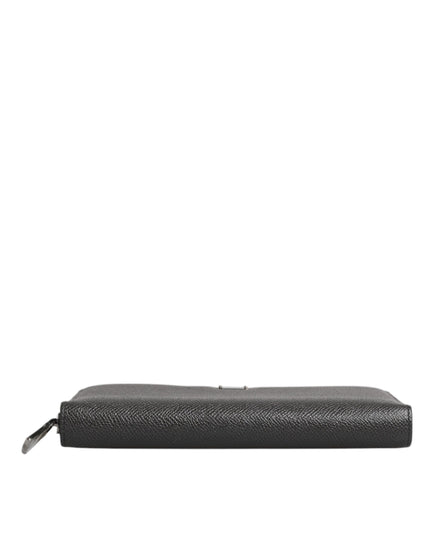 Dolce & Gabbana Dark Gray Leather DG Logo Zip Around Continental Wallet