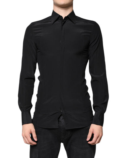 Dolce & Gabbana Black Silk Long Sleeves GOLD Dress Shirt