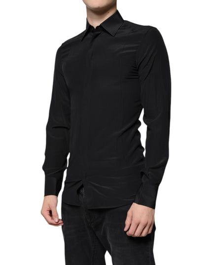 Dolce & Gabbana Black Silk Long Sleeves GOLD Dress Shirt