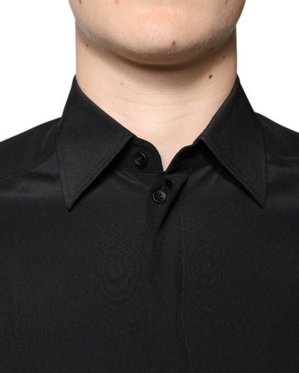 Dolce & Gabbana Black Silk Long Sleeves GOLD Dress Shirt