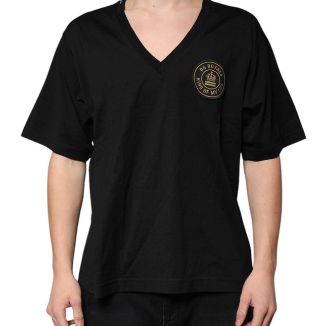 Dolce & Gabbana Black Cotton Logo Vneck Short Sleeve T-shirt